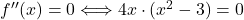 f''(x) = 0 \Longleftrightarrow 4x\cdot (x^2-3)=0