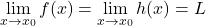 \displaystyle\lim_{x \to x_0} f(x) = \displaystyle\lim_{x \to x_0} h(x) = L