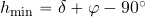 h_{\rm min}= \delta +\varphi-90^{\rm \circ}