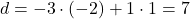 d=-3\cdot (-2)+1\cdot 1=7