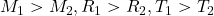 M_1>M_2, R_1>R_2, T_1>T_2