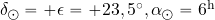 \delta_\odot = + \epsilon = + 23,5^{\rm \circ}, \alpha_\odot=6^{\rm h}