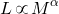 \begin{equation*} L \, \propto \, M^{\alpha} \end{equation*}