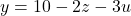 y=10-2z-3u