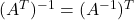 (A^T)^{-1} = ( A^{-1})^T