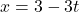 x=3-3t