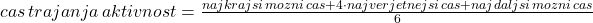 cas\, trajanja\, aktivnost=\frac{najkrajsi\, mozni\, cas+4\cdot najverjetnejsi\, cas+najdaljsi\, mozni\, cas}{6}