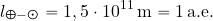 \begin{equation*} l_{\Earth-\Sun}= 1,5 \cdot 10^{11} \, {\rm m} = 1\,  {\rm a. e.} \end{equation*}