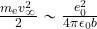 {{m_{\rm e}v_\infty^2}\over 2} \sim {{e^2_0}\over {4\pi \epsilon_0 b}}