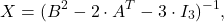 \[X=(B^2-2\cdot A^T-3\cdot I_3)^{-1},\]