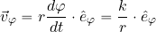 \begin{equation*} \vec{v}_\varphi= r{{d\varphi}\over {dt}}\cdot \hat{e}_\varphi = {k\over r} \cdot \hat{e}_\varphi \end{equation*}