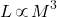 \begin{equation*} L \, \propto \, M^3 \end{equation*}