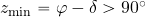 z_{\rm min}=\varphi -\delta >90^{\rm \circ}