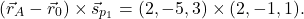 \[(\vec{r}_A-\vec{r}_0)\times \vec{s}_{p_1}=(2, -5, 3)\times (2,-1,1).\]