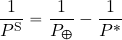 \begin{equation*} {{1\over {P^{\rm S}}} = {{1}\over {P_\Earth}}-{1\over {P^*}}} \end{equation*}