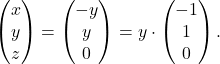 \begin{pmatrix} x \\ y \\ z \end{pmatrix}=\begin{pmatrix} -y \\ y \\ 0 \end{pmatrix}=y\cdot \begin{pmatrix} -1 \\ 1 \\ 0 \end{pmatrix}.