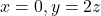 x=0, y=2z