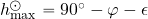 h_{\rm max}^\odot=90^{\rm \circ} -\varphi-\epsilon