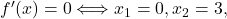 f'(x) = 0 \Longleftrightarrow   x_1 = 0, x_2=3,