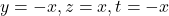 y=-x, z=x, t=-x