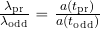 {{\lambda_{\rm pr}}\over {\lambda_{\rm odd}}}={{a(t_{\rm pr})}\over {a(t_{\rm odd})}}