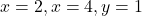 x=2, x=4, y=1