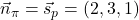 \vec{n}_{\pi}=\vec{s}_p=(2,3,1)